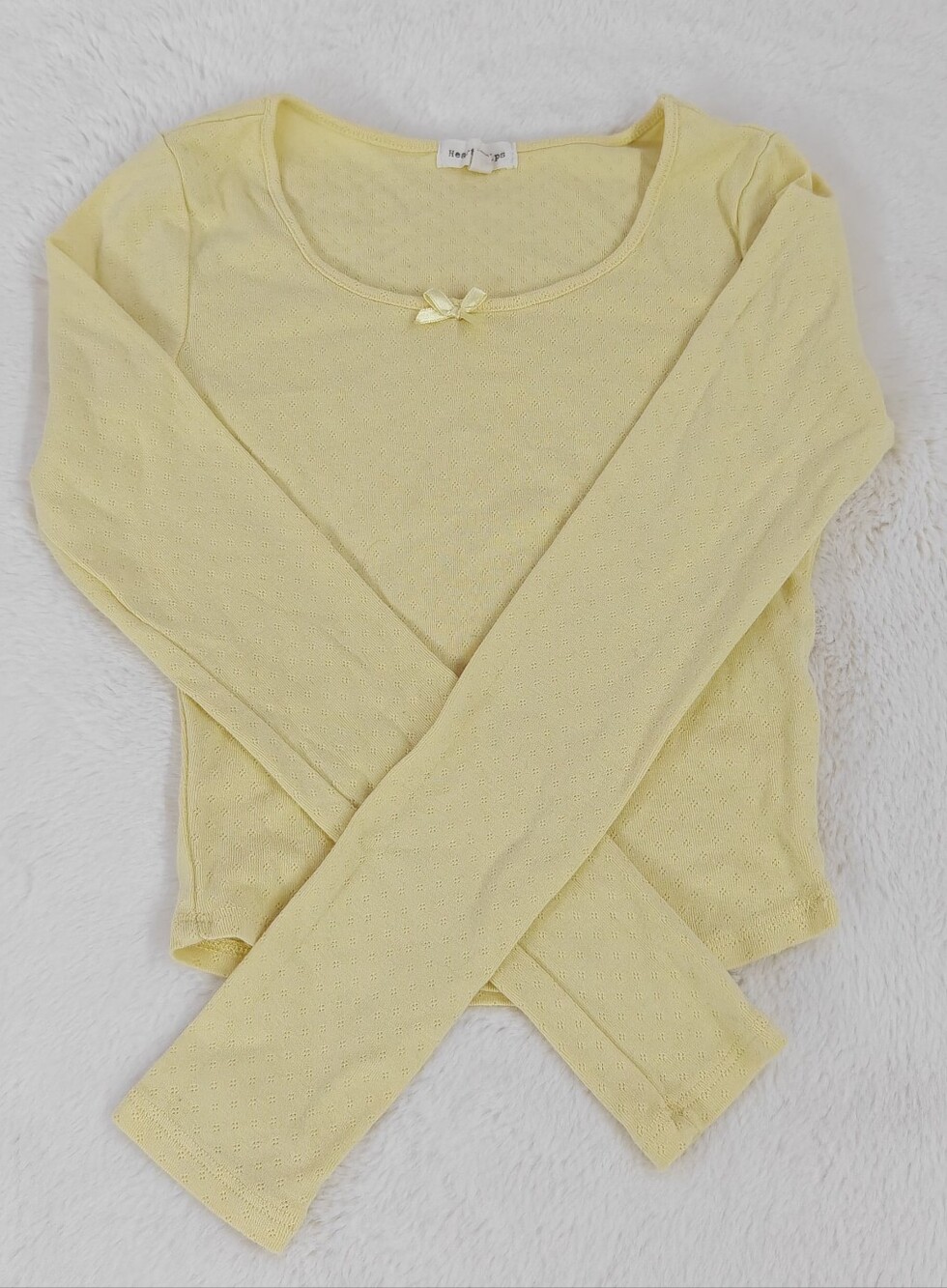 Light Yellow Long-Sleeve Scoop Neck Top with Bow
